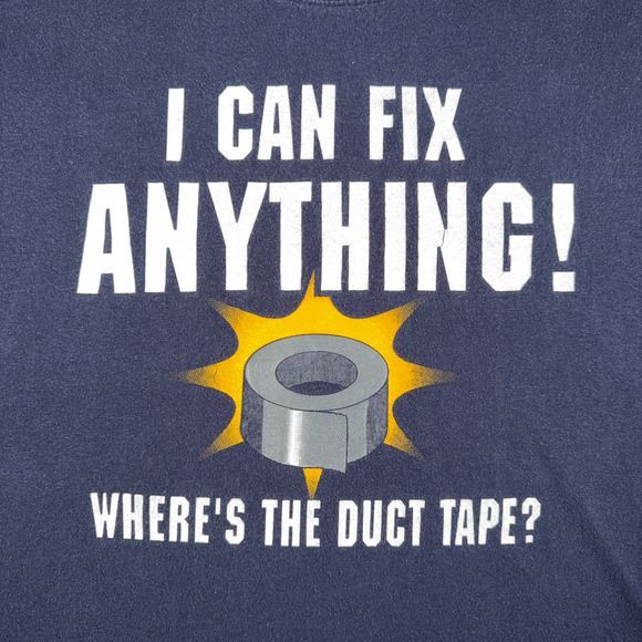Vintage Duct Tape Shirt Adult EXTRA LARGE Blue Fix Anything Handyman Funny Y2K - Picture 2 of 5